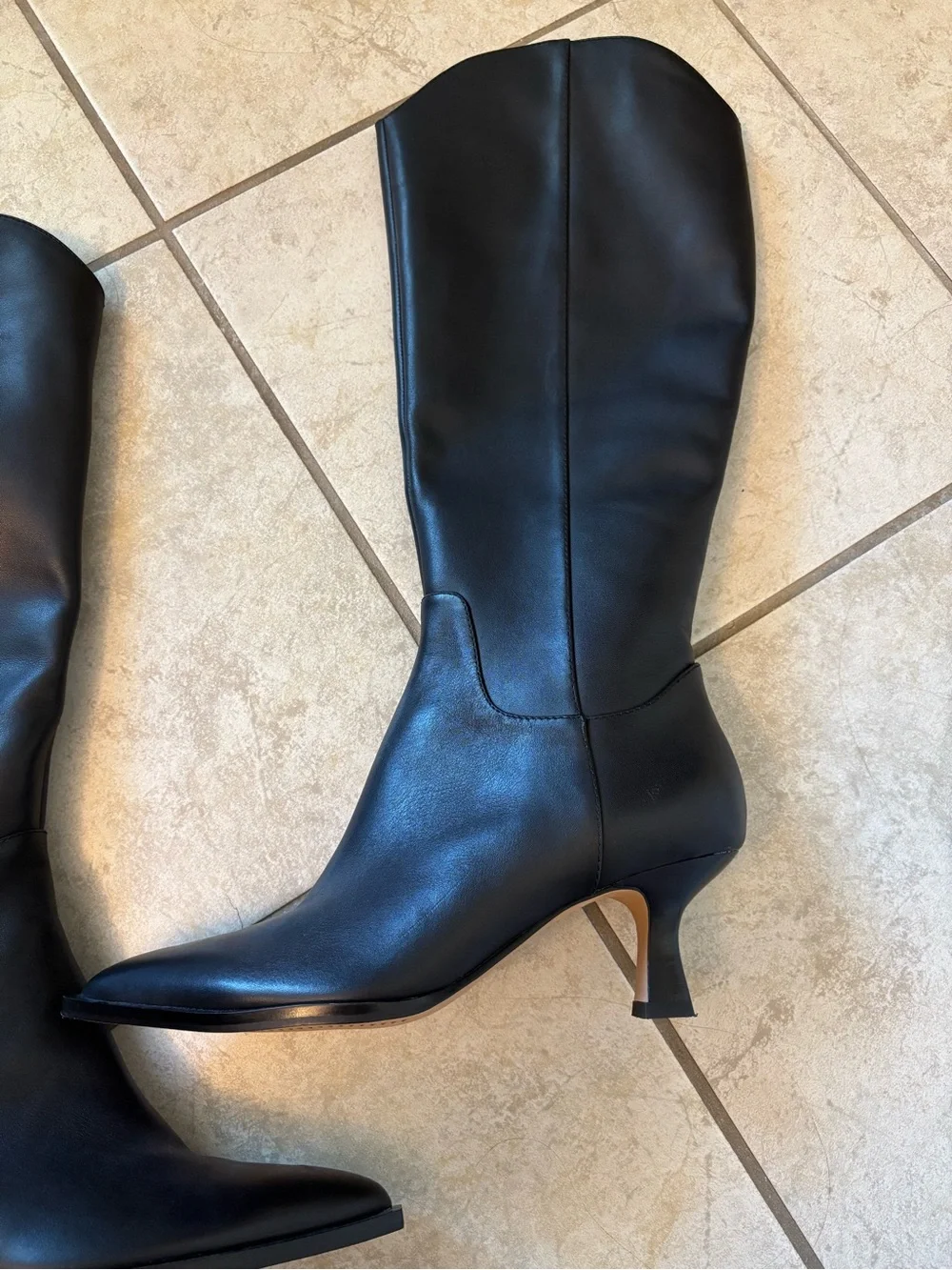 Dolce Vita Black Leather Knee-High Pointed-Toe Heeled Boots